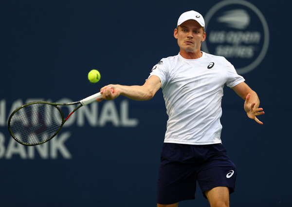 David Goffin strikes a forehand during his loss to Raonic. The Belgian had no answer for the Canadian's power. Photo: Getty Images