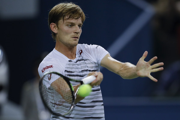 David Goffin hits a forehand during his quarterfinal in Shanghai. Photo: Lintao Zhang/Getty Images