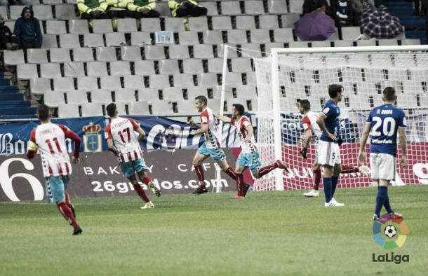 Los jugadores del Lugo celebran el primer gol del partido | Foto: La Liga