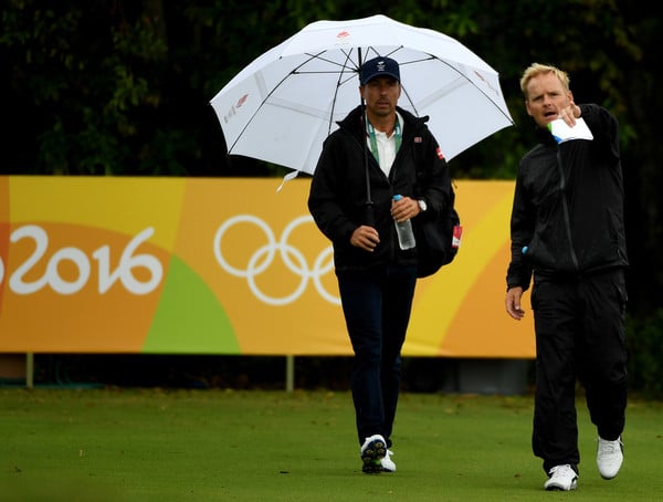 Soren  Kjeldsen and his caddie during a practice round at The Olympic Course in Rio/Photo: Ross Kinnaird/Getty Images