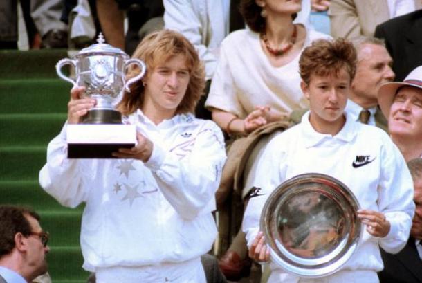 Graf (left) and Zvereva after the short 1988 French Open final. Photo: Reuters