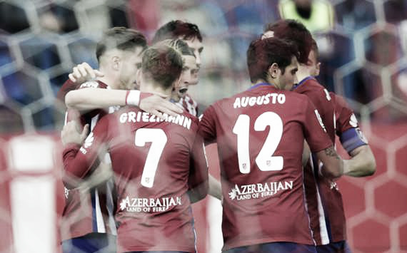 Above: Atletico Madrid players celebrating one of their two goals in their win over Celta De Vigo | Photo: Goal.com