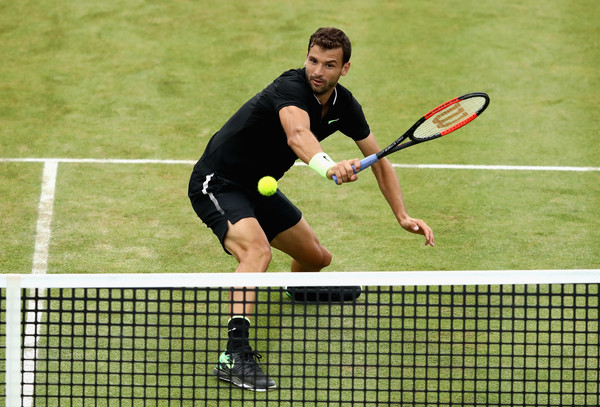 The Bulgarian slides to put away a volley (Photo: Julian Finney/Getty Images Europe)