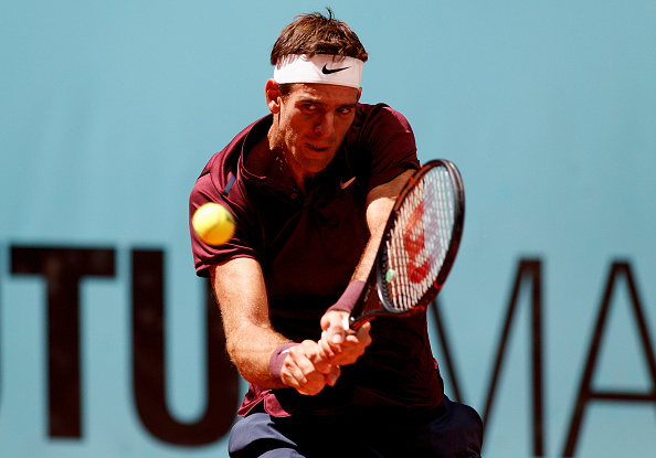 Del Potro in action during his Mutua Madrid Open first round win over Dominic Thiem (Getty/Guillermo Martinez)