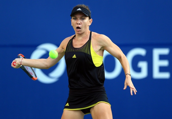 Halep tees up a forehand during her second round match. Photo: Vaughn Ridley/Getty Images