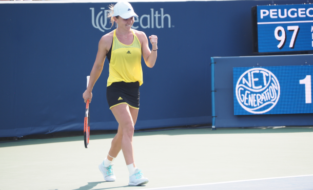 Halep celebrates her win over Stephens in the semifinals. Photo: Noel Alberto