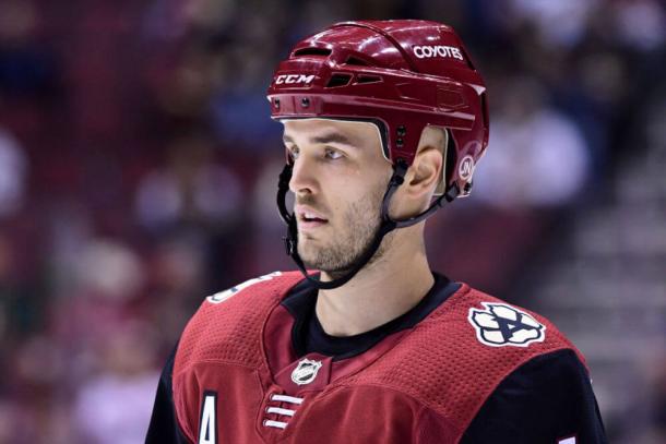 Niklas Hjalmarsson has been injured most of the season, but adds experience to the Arizona blueline. (Photo: Matt Kartozian-USA TODAY SPORTS)