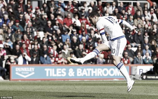 Above: Eden Hazard scoring in Chelsea's 4-1 over Bournemouth | Photo: Reuters 