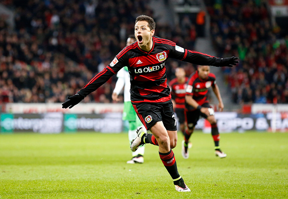 Hernandez celebrates scoring - Vfl Wolfsburg for Bayer Leverkusen | Photo: Mika Volkamnn/Bongarts