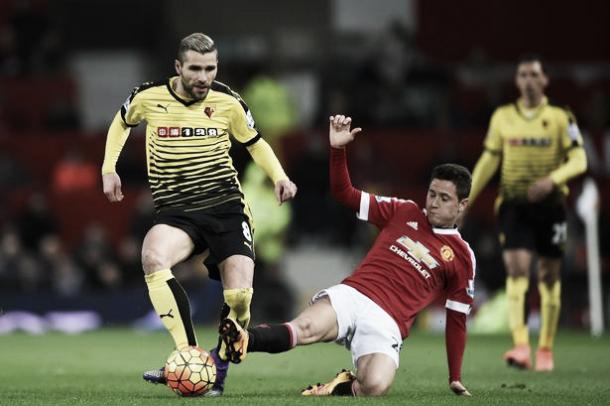 Above: Ander Herrera sliding in during Manchester United's 1-0 win over Watford image source: Manchester Evening News