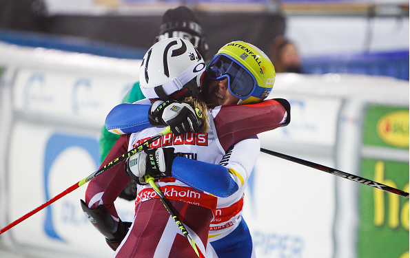 Nina Loeseth of Norway and Maria Pietilae-Holmner of Sweden compete during the Audi FIS Alpine Ski World Cup Men's and Women's City Event on February 23, 2016 in Stockholm, Sweden / Alexis Boichard - Agence Zoom/Getty Images)