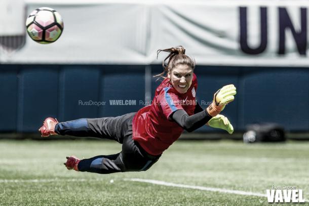 Hope Solo during warmups prior to the USWNT taking on South Africa | Source: Russ Draper - VAVEL USA