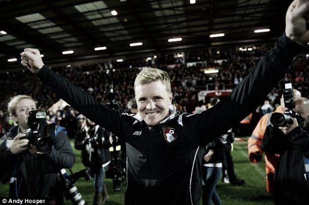 Above: Eddie Howe celebrating as coach of AFC Bournemouth | Photo: Andy Hooper