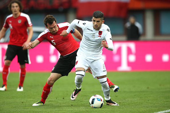 Hysaj (R) in action against Austria | Photo: Getty