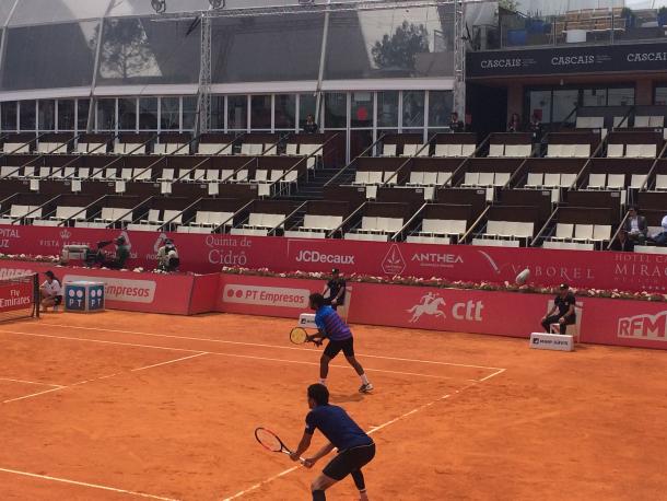 Leander Paes and Andre Sa during their match. (Pedro Cunha/VAVEL USA)