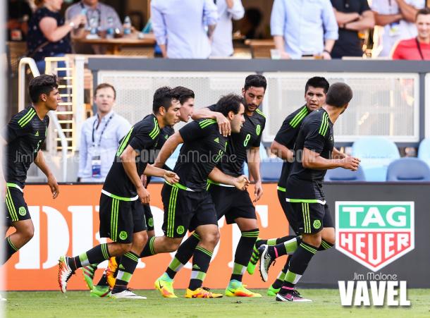 Mexico celebrates after Luis Marquez scores in the 33rd Minute