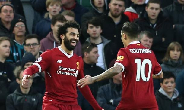 Salah celebrando un gol con Coutinho | Imagen: Liverpool FC