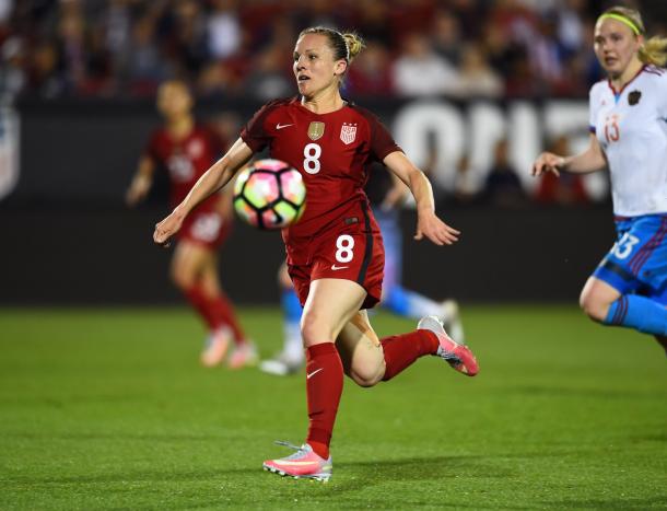 Amy Rodriguez didn't make the SheBelieves Cup roster, but was chosen to be on the US roster against Russia | Source: US Soccer