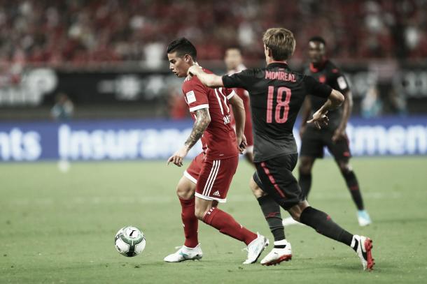 James Rodríguez tuvo varias oportunidades de gol, pero no pudo anotar | Foto: Twitter Bayern Munich