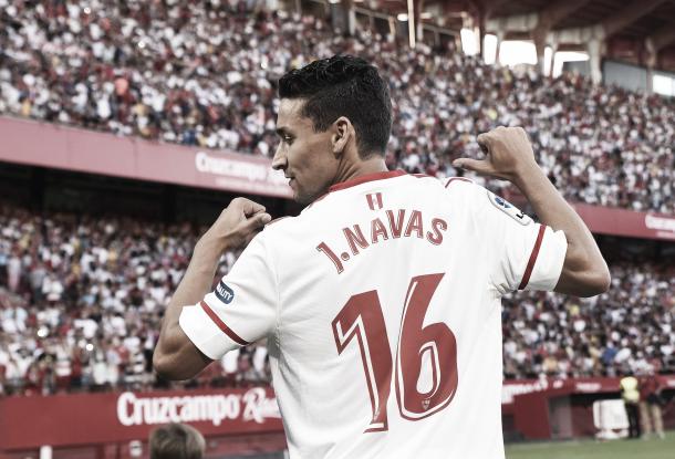 Navas durante su presentación con el Sevilla. | Foto: Sevilla FC