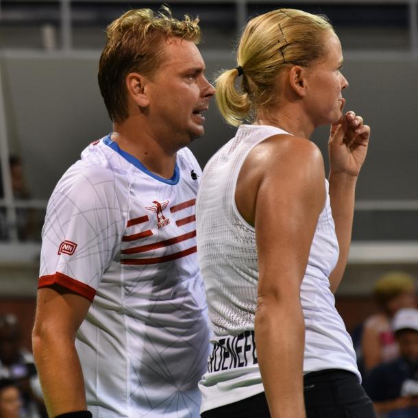 Matkowski (l.) and Groenefeld (r.) confer during their mixed doubles match/Photo: John Lupo/VAVEL UK