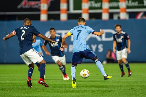 David Villa frente a New England Revolution. Fuente: MLS