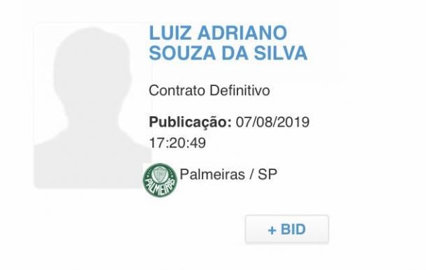 O nome de Luiz Adriano no BID (Imagem: CBF)
