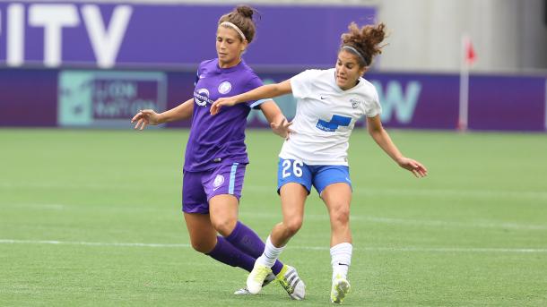 Orlando forward Sara Hagen against the Boston Breakers Angela Salem from a match last season | Source: Charles King/Orlando Sentinel