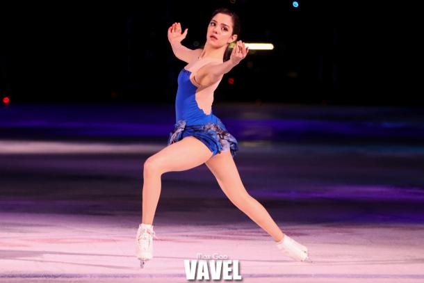 Evgenia Medvedeva skating during one of the group numbers at the Stars on Ice show in Toronto on May 3, 2019.