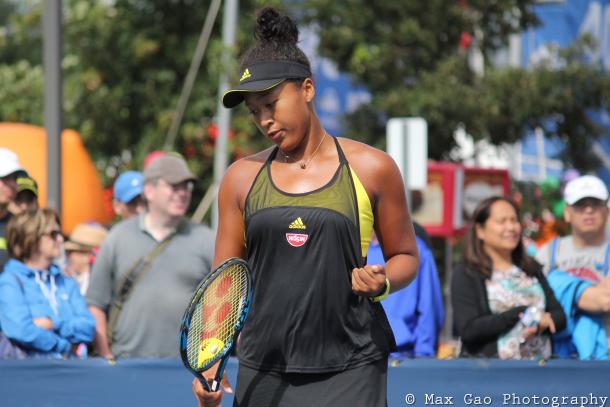 Naomi Osaka celebrates after winning a point during her first-round win in qualifying over Jamie Loeb at the 2017 Rogers Cup presented by National Bank. | Photo: Max Gao