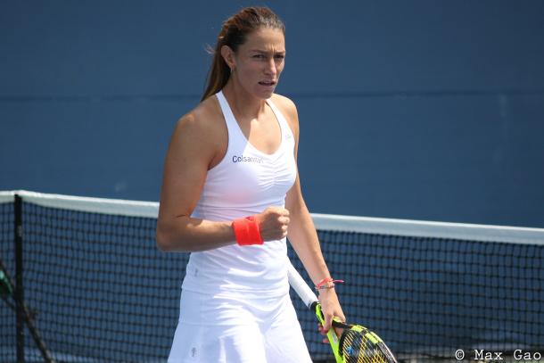 Mariana Duque-Mariño celebrates after winning a point during her final-round qualifying match at the 2017 Rogers Cup presented by National Bank. | Photo: Max Gao