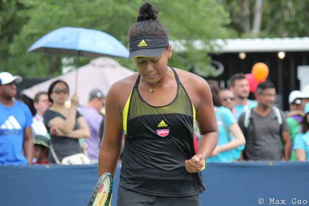 Naomi Osaka celebrates after winning a point during her final-round qualifying match at the 2017 Rogers Cup presented by National Bank. | Photo: Max Gao