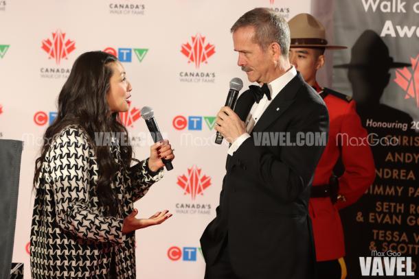 Chris Hadfield speaks with Lainey Lui before unveiling his star on Canada’s Walk of Fame.