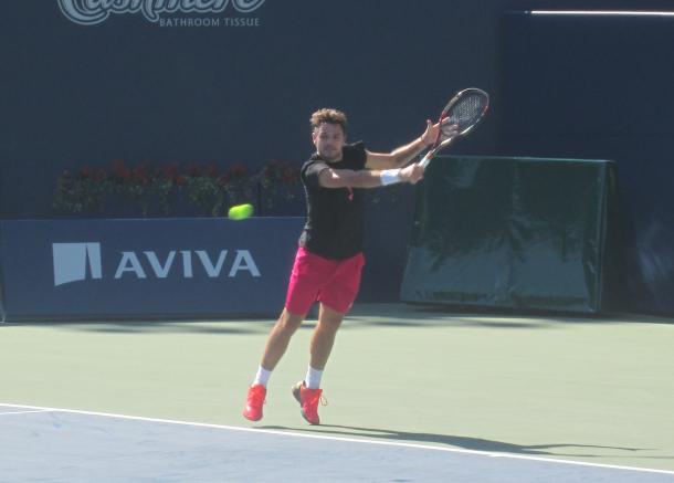Stan Wawrinka lunges for a backhand in practice on Saturday in Toronto. Photo: Pete Borkowski/VAVEL USA