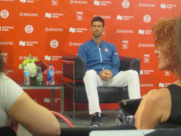 Djokovic during his post-match press conference. Photo: Pete Borkowski/VAVEL USA