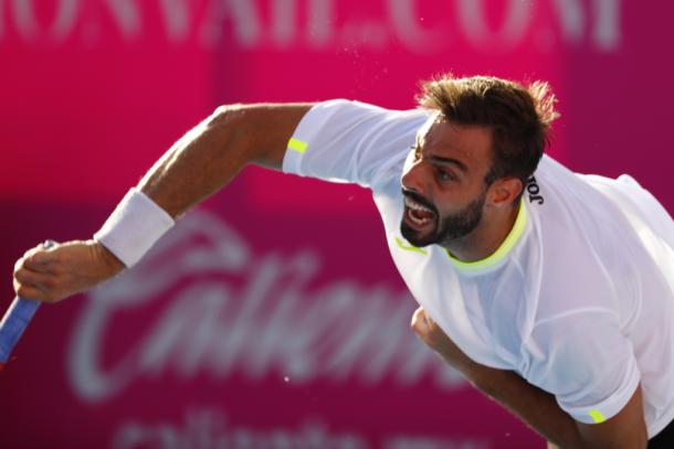 Marcel Granollers in action during day one of Los Cabos Open. Photo: Mextenis