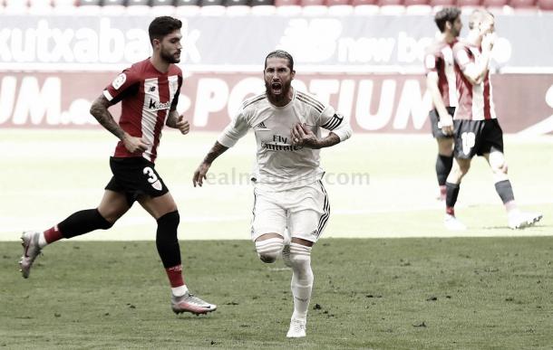 Sergio Ramos en la celebración del gol. Foto: Real Madrid