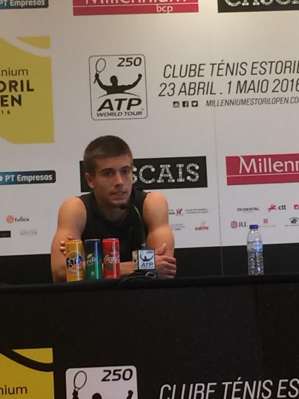 Borna Coric talking to the press at the end of is match. He defeated Andrea Arnaboldi 6-4,6-1. (Pedro Cunha/VAVEL)