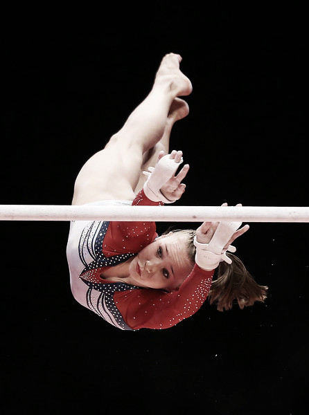 Madison Kocian performing a bars routine. Photo Credit: Ian MacNicol of Getty Images Europe