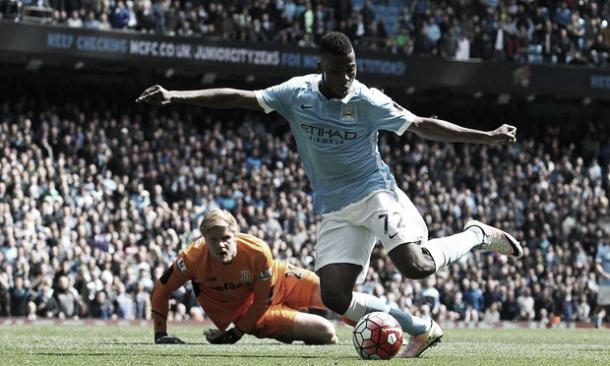 Iheanacho slots his second goal of the match having rounded Jakob Haugaard. Photo: Getty Images