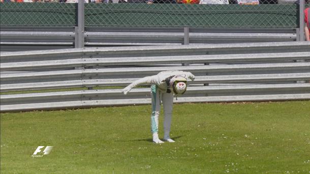 Ever the showman, Lewis Hamilton takes the apprication of the British crowd (Image Credit: Formula One.com)