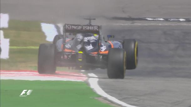 Running wide at T1, gave Sergio Perez an unexpected lift (Image Credit: @F1 Twitter)