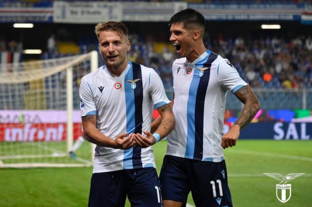 Ciro Immobile celebrates scoring for Lazio with Joaquin Correa | Photo: Official S.S. Lazio