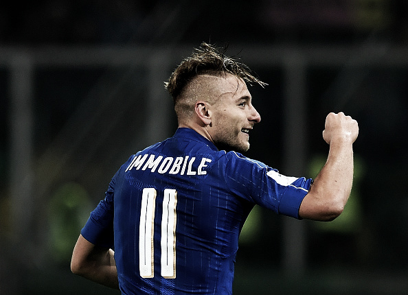 Immobile festeja o segundo gol da Itália contra a Albânia (Foto: Alberto Pizzoli/AFP)