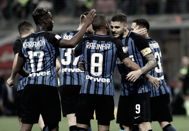Los jugadores del Inter celebran un tanto en su victoria ante el Cagliari // Fuente: INTER DE MILAN