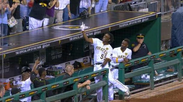 (Josh Bell is another young prospect that has contributed. In just two Major League at bats, Bell has a single off of Jake Arrieta and a grand slam.   -Photo Courtesy of MLB.com) 