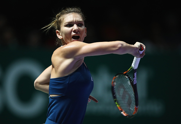 Simona Halep in action against Dominika Cibulkova at the WTA Finals this year (Getty/Julian Finney)