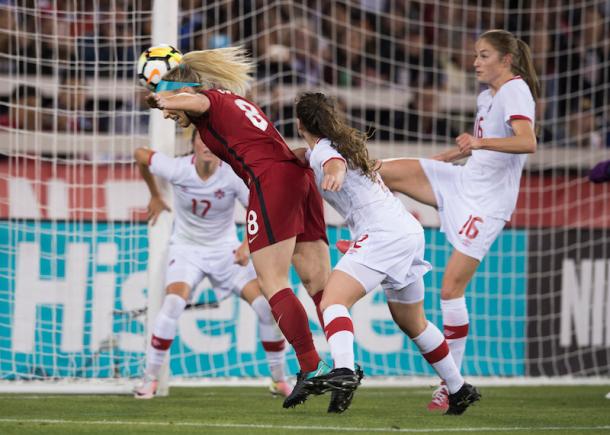 Ertz scoring off a corner against  American rival, Canada. l Source: U.S. Soccer