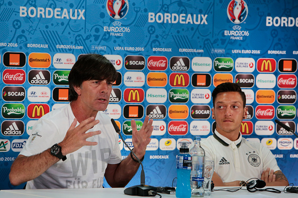 Mesut Özil accompanied his coach to the pre-match press conference in Bordeaux. | Image credit: Handout/UEFA via Getty Images