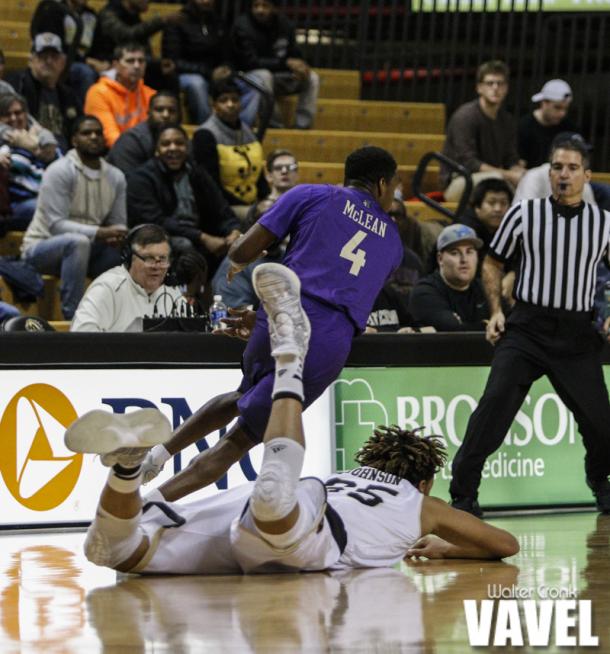 Brandon Johnson (35) go's to the ground while going after a loose ball.